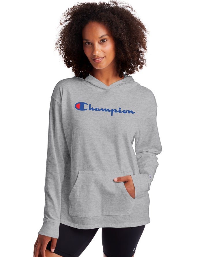 Champion Midweight Jersey Script Logo Hoodie Dames - Grijs - Belgie 7918RILNZ